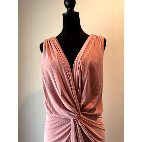 MISA Los Angeles Leza Gathered Crossover Pink Sleeveless Tulip Maxi Dress Size M - Picture 1 of 12